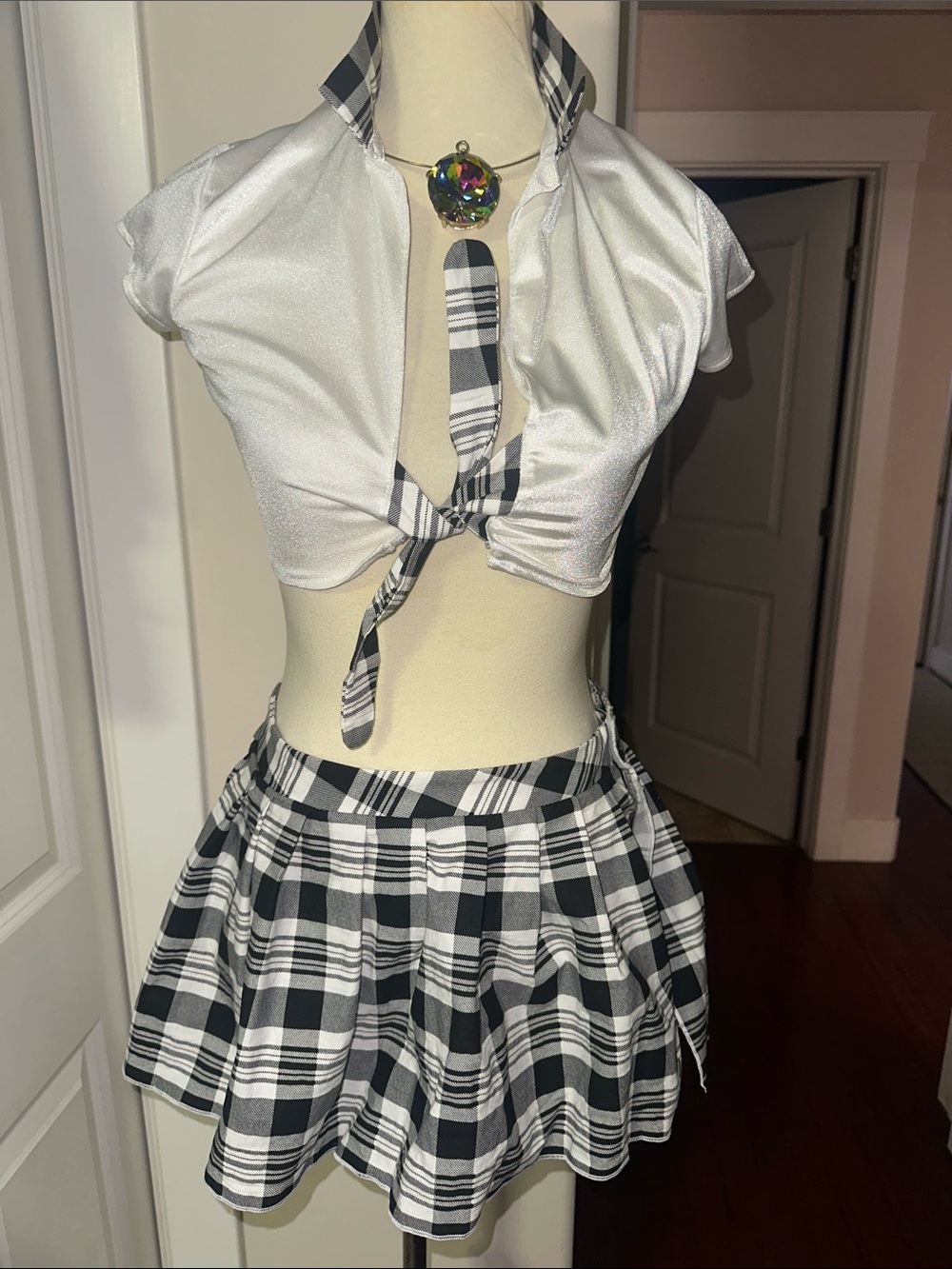 VTG Y2K Shirley of Hollywood Plaid Schoolgirl Lingerie Set Early 2000s M/L